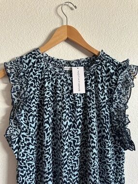 Notations Blue  Ruffle-Sleeve Printed Blouse